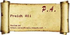 Preidt Ali névjegykártya